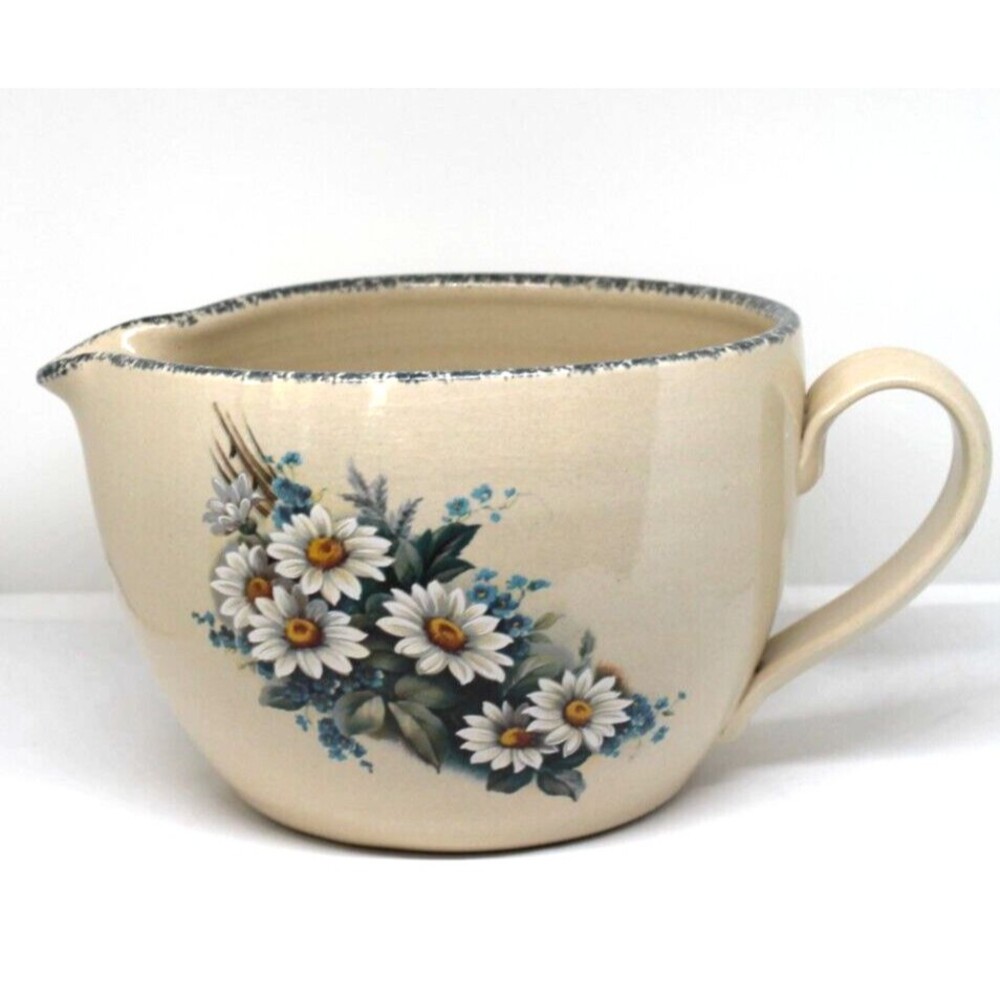 Casey Pottery Marshall Texas Stoneware Daisy Floral Mixing Bowl & Spout 1995 USA